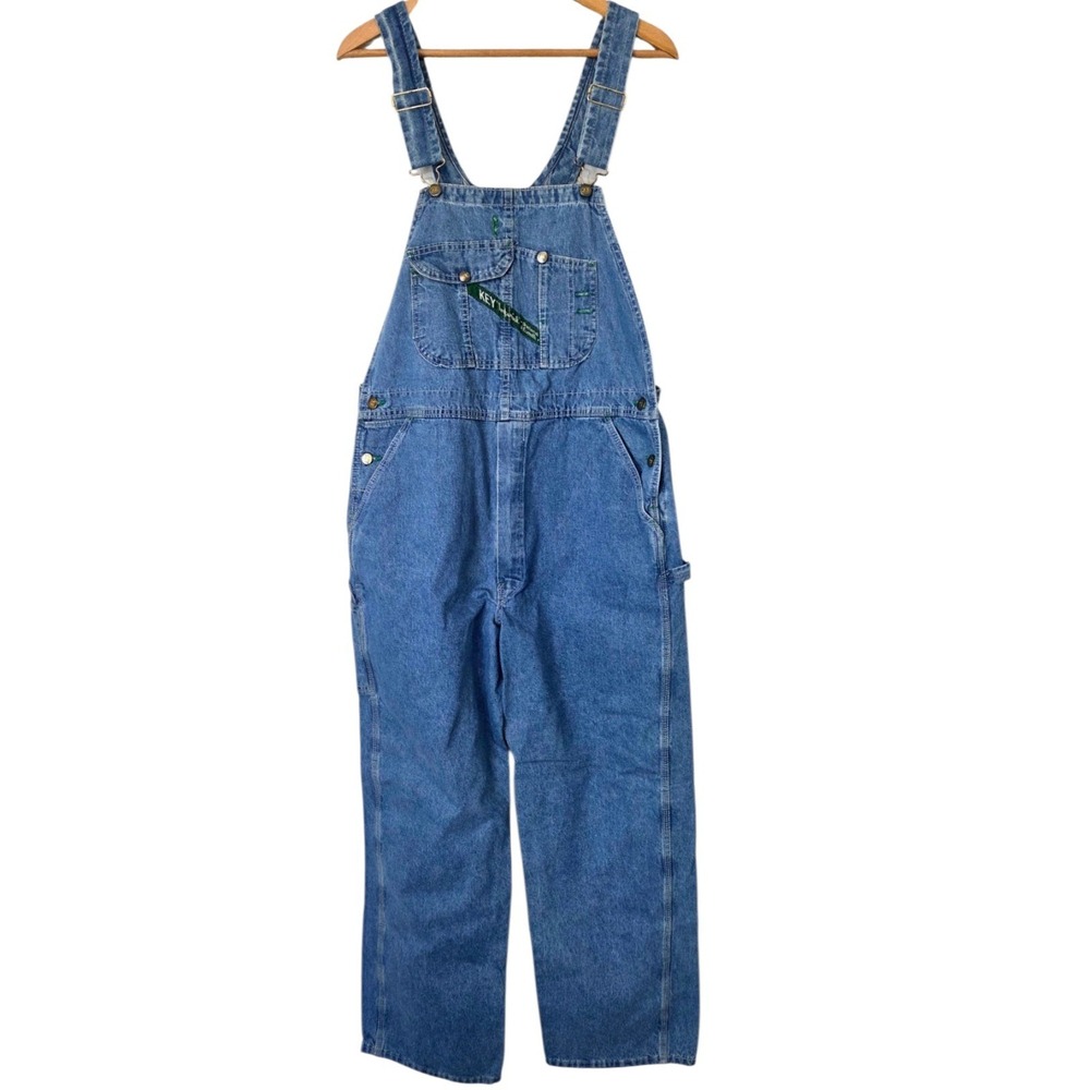 Vintage Key Imperial Denim Bib Overalls 38x32 Carpenter Workwear Western Grunge